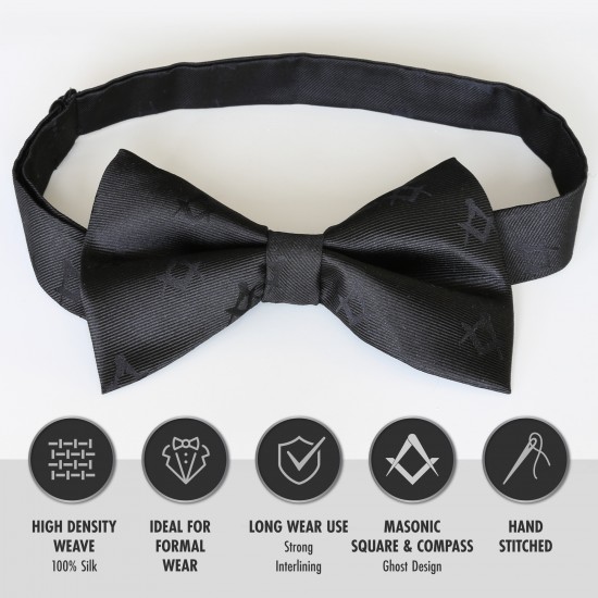 Black 100% Silk Woven Masonic Bow Tie
