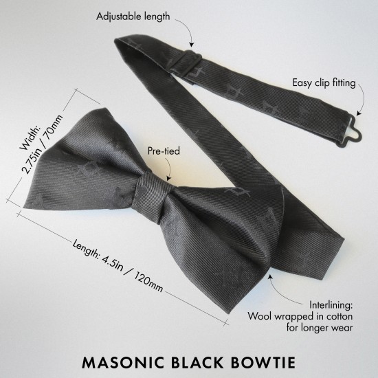 Black 100% Silk Woven Masonic Bow Tie