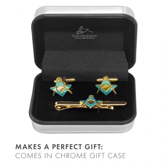 Masonic Square & Compass Cufflinks & Tieslide Set