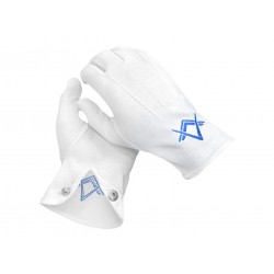 White 100 % Cotton Masonic Royal Blue Gloves