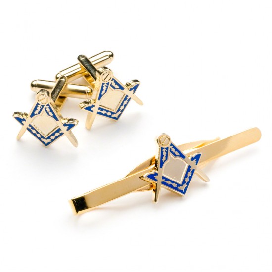 Masonic Square & Compass Cufflinks & Tieslide Set