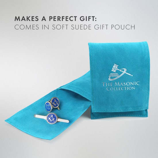 Blue Detailed Masonic Cufflink & Tieslide Set