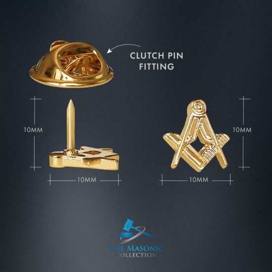 Gilt Metal Square & Compass Masonic Lapel or Tie Pin