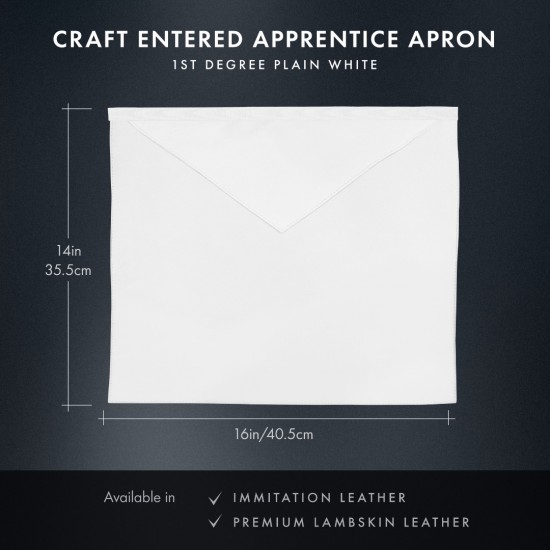 Masonic Craft Entered Apprentice (1st Degree) Apron - Clean traditional design with high-quality finish