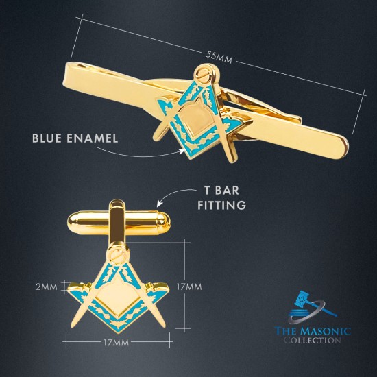Masonic Square & Compass Cufflinks & Tieslide Set