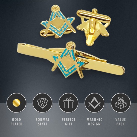 Masonic Square & Compass Cufflinks & Tieslide Set