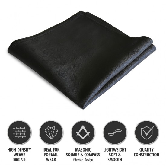 Black Freemasons 100% Silk Pocket Square / Handkerchief