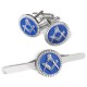 Blue Detailed Masonic Cufflink & Tieslide Set