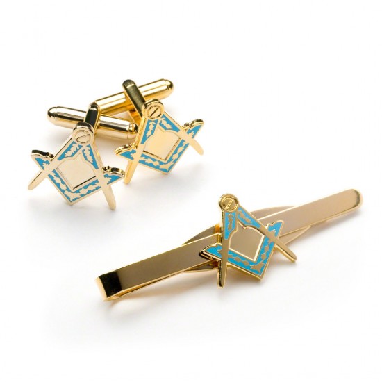 Masonic Square & Compass Cufflinks & Tieslide Set
