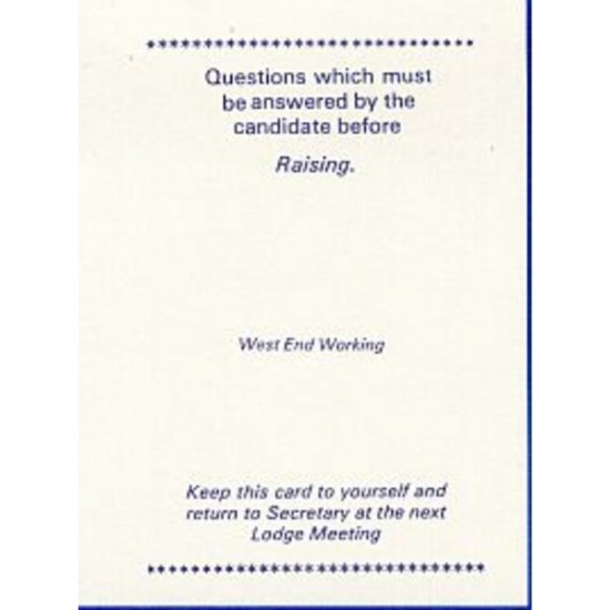 West End Working Raising Card