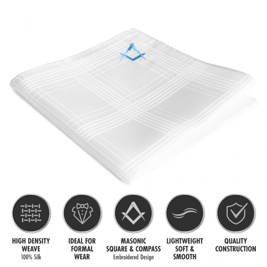 Freemasons White Craft 100% Silk Pocket Square / Handkerchief