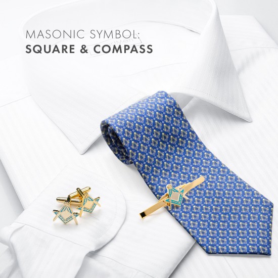 Masonic Square & Compass Cufflinks & Tieslide Set