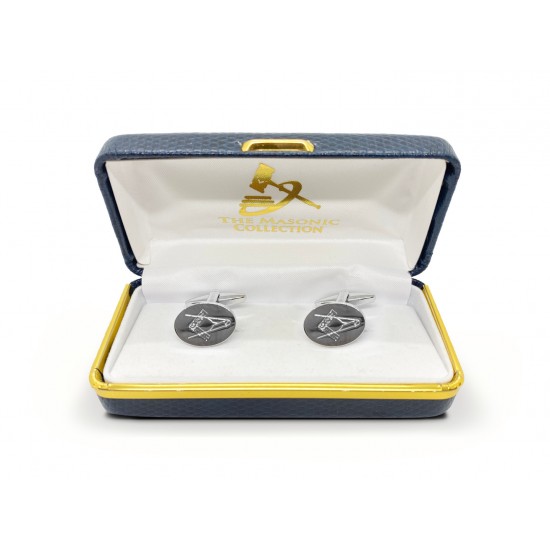 Masonic Rhodium Plated Oval Cufflinks