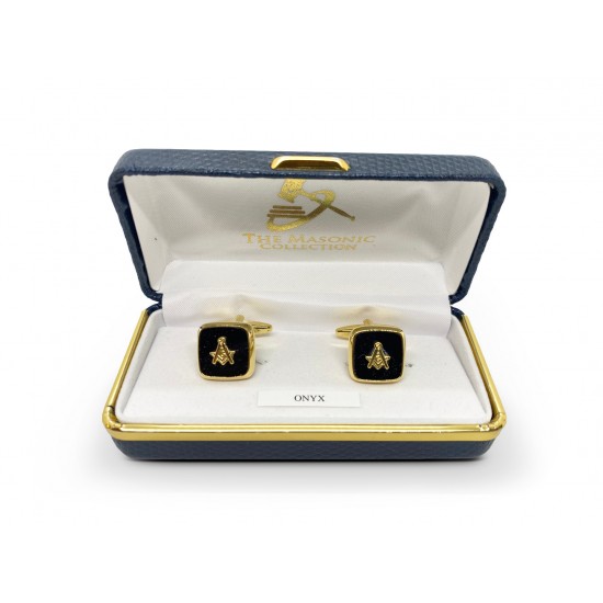 Masonic Onyx Stone with Embossed Sq & Compass Cufflinks