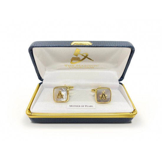 Masonic Mother of Pearl Embossed Sq & Compass Cufflinks