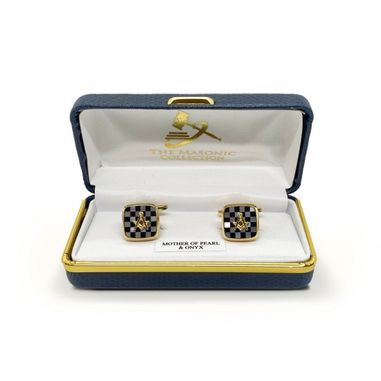 Masonic Onyx & MOP Pavement Design Cufflinks