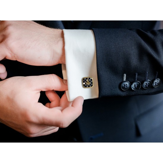 Masonic Onyx & MOP Pavement Design Cufflinks