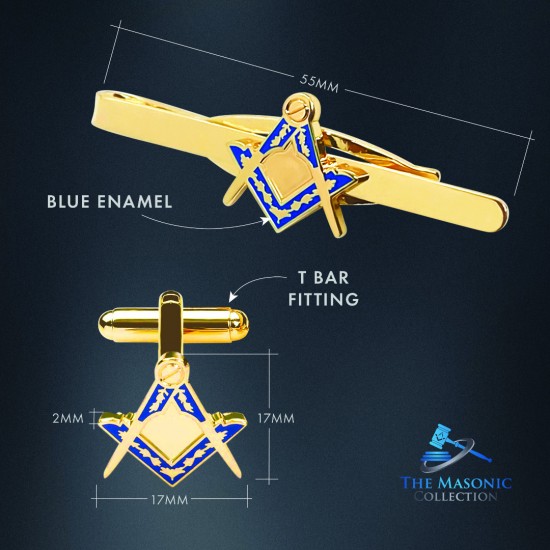 Masonic Square & Compass Cufflinks & Tieslide Set