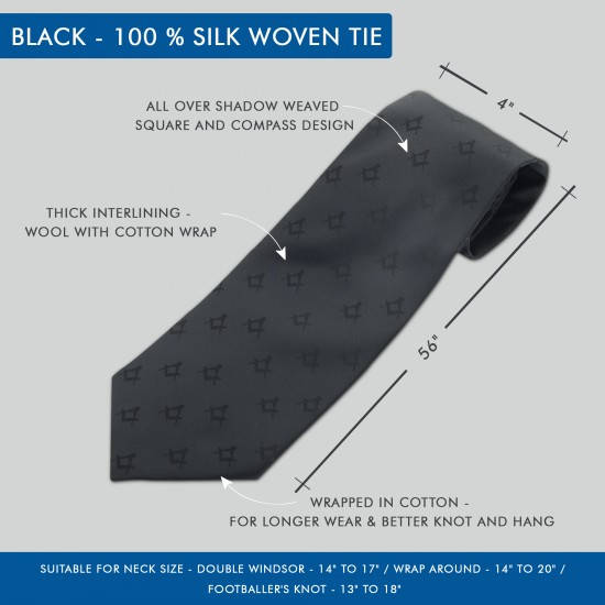 Masonic Black Tie and Cufflinks