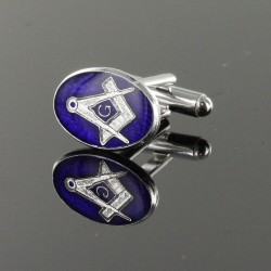Silver Plated Blue Enamel Square and Compass with G Cufflinks