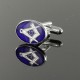 Silver Plated Blue Enamel Square and Compass with G Cufflinks