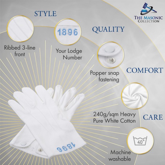 White 100% Cotton Gloves with Lodge Number