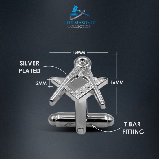 Silver Plated Masonic Cufflinks Depicting the Square & Compass
