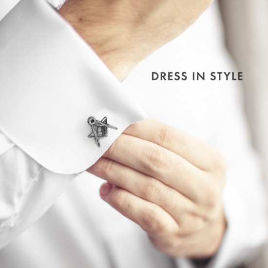 Antique Silver Effect Cufflinks with Square & Compass Symbols