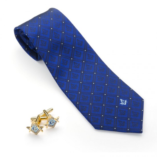 Masonic 100% Blue G Tie & Cufflink Set