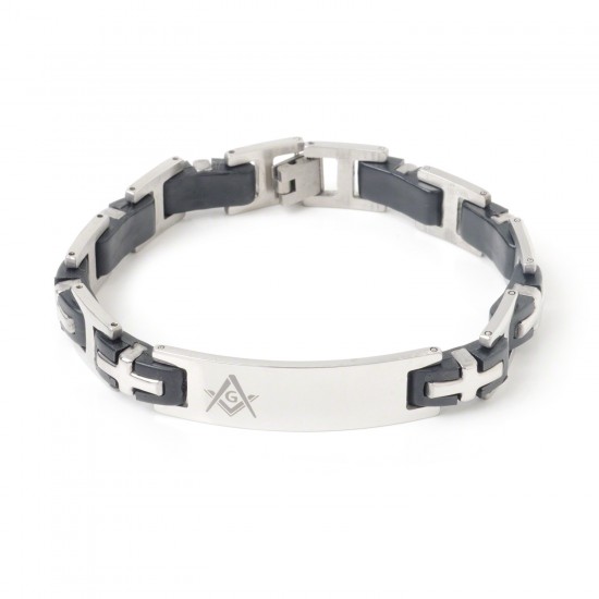 Mens Masonic Bracelet Silver & Black