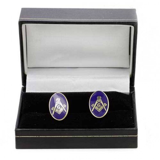 Gilt Metal and Blue Enamel Modern Craft Masonic Cufflinks