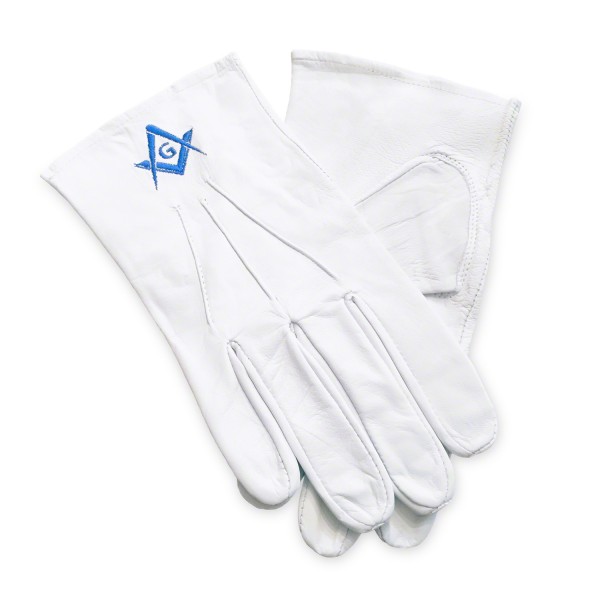 White 100% Soft Leather Masonic Gloves with Sq & Compass G