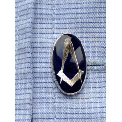 Blue Enamel & Silver Oval Masonic Cufflinks with Chain