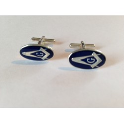 Blue Enamel & Silver Oval Masonic Cufflinks G