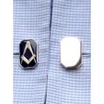 Blue Enamel & Silver Rectangular Masonic Cufflinks with Chain