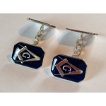 Blue Enamel & Silver Rectangular Masonic Cufflinks- ‘G’