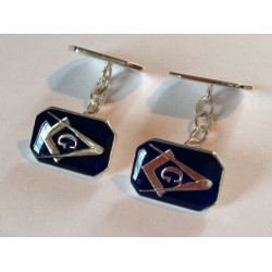 Blue Enamel & Silver Rectangular Masonic Cufflinks- G