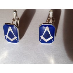 Blue Enamel and Silver Rectangular Masonic Cufflinks