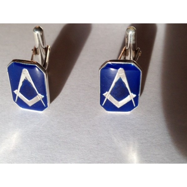 Blue Enamel and Silver Rectangular Masonic Cufflinks