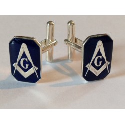 Blue Enamel & Silver Rectangular Masonic Cufflinks - G