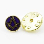 Gilt Metal Square and Compass Royal Blue Enamel Lapel Pin