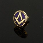 Gilt Metal Square and Compass Royal Blue Enamel Lapel Pin