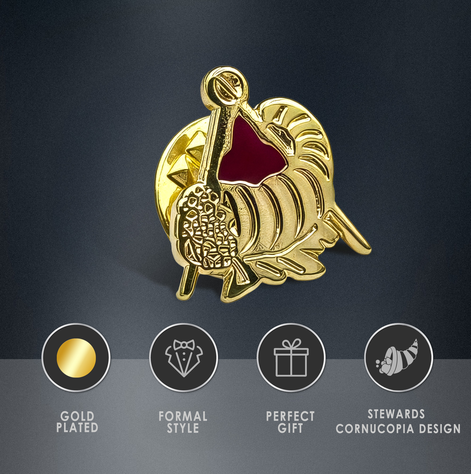 Gilt Metal and Enamel Cornucopia Horn of Plenty Lapel Pin