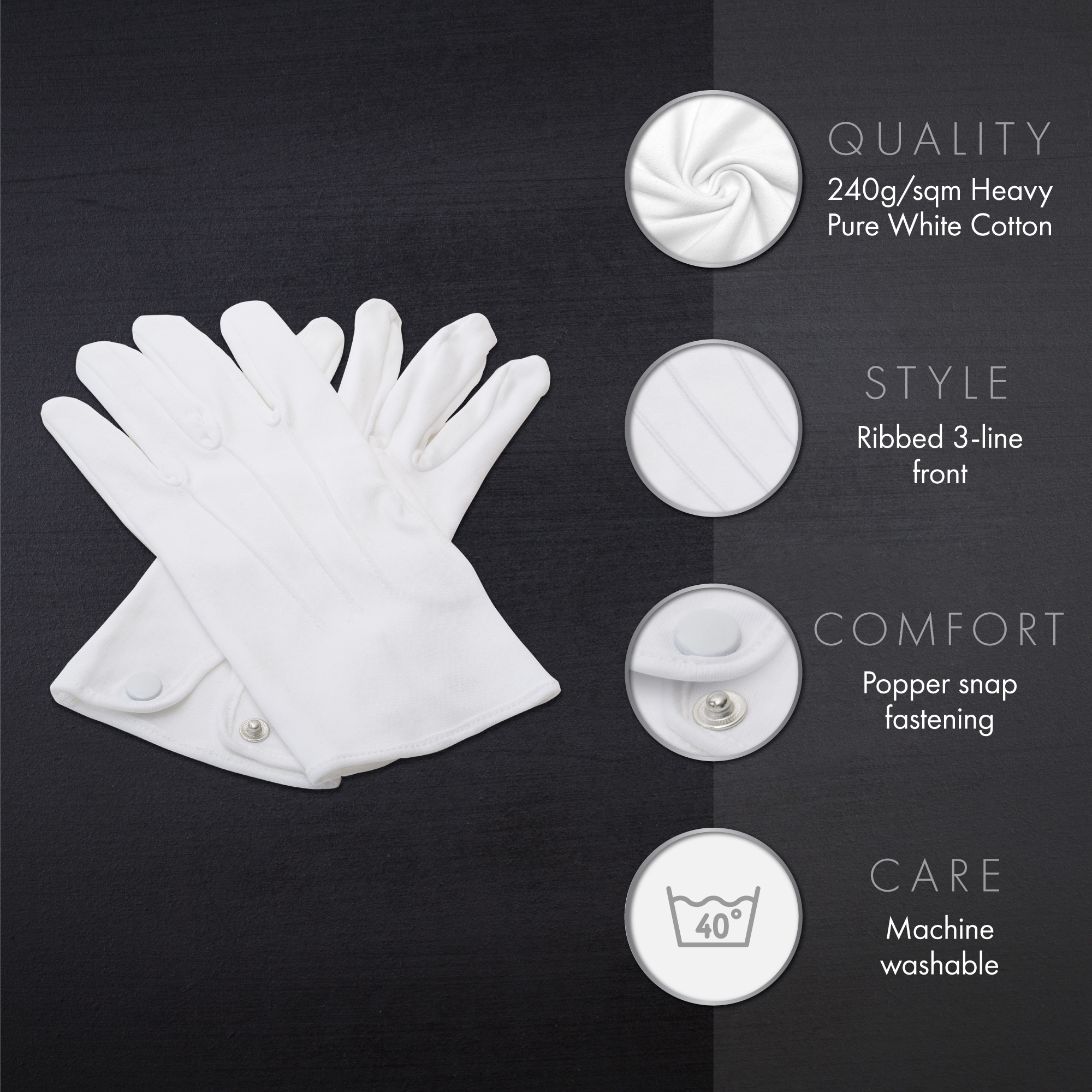 Plain White Cotton Gloves For Men - Very Soft and Lightweight With Washable and Reusable Material