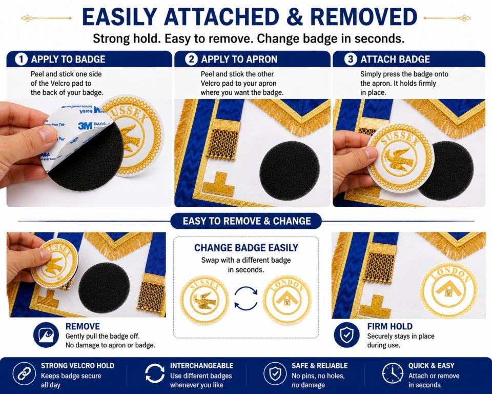 Masonic Apron Badge Velcro Attachment Pad – Easy Interchange Fastener, 105mm