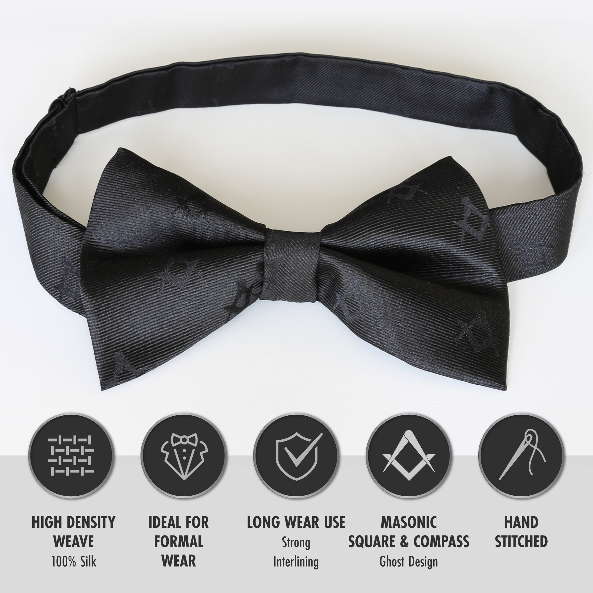 Black 100% Silk Woven Masonic Bow Tie