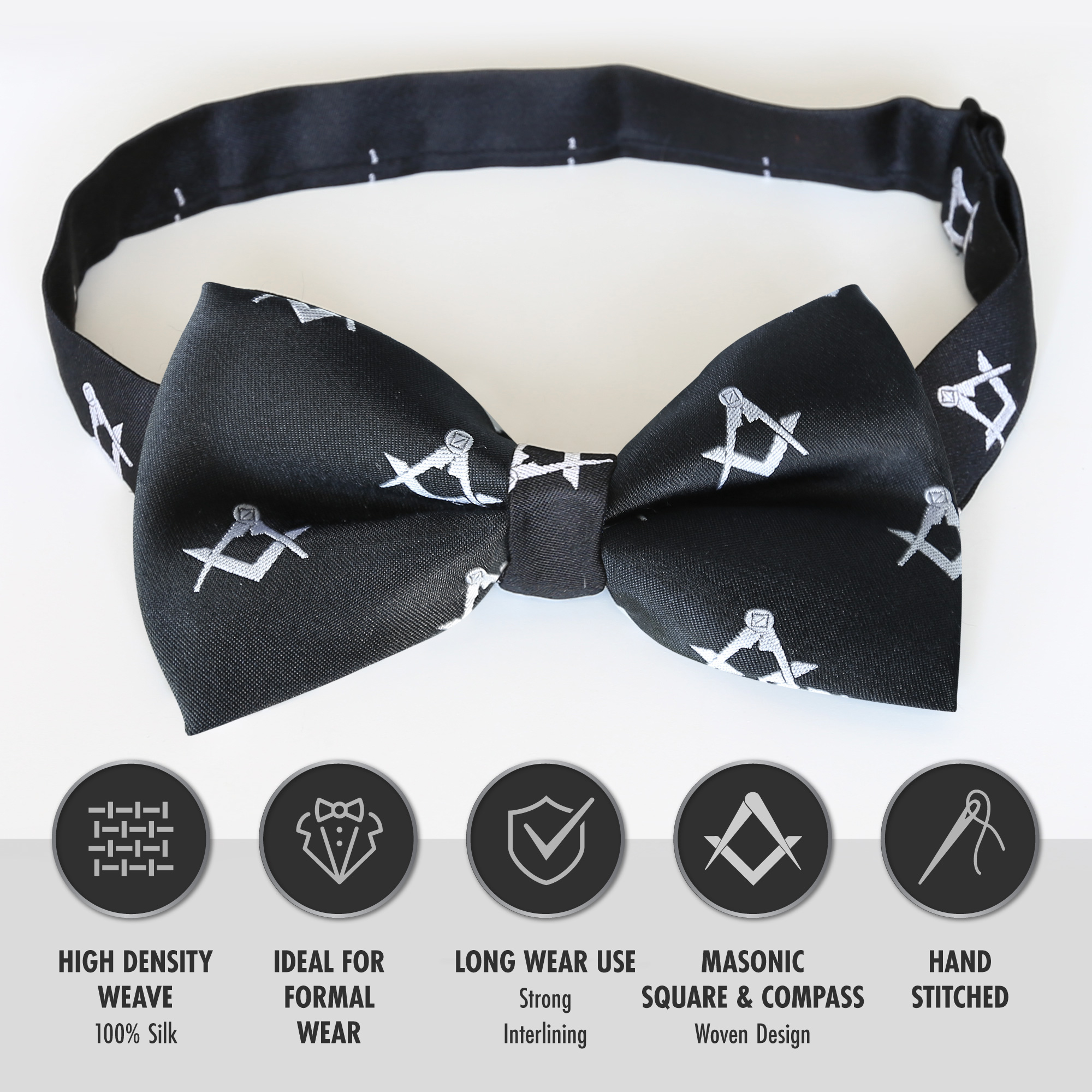 Masonic 100% Silk Sq & Compass Bowtie