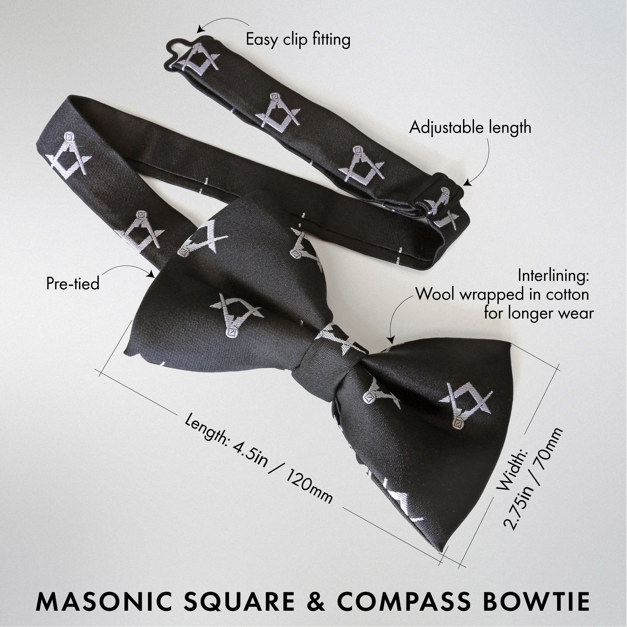 Masonic 100% Silk Sq & Compass Bowtie