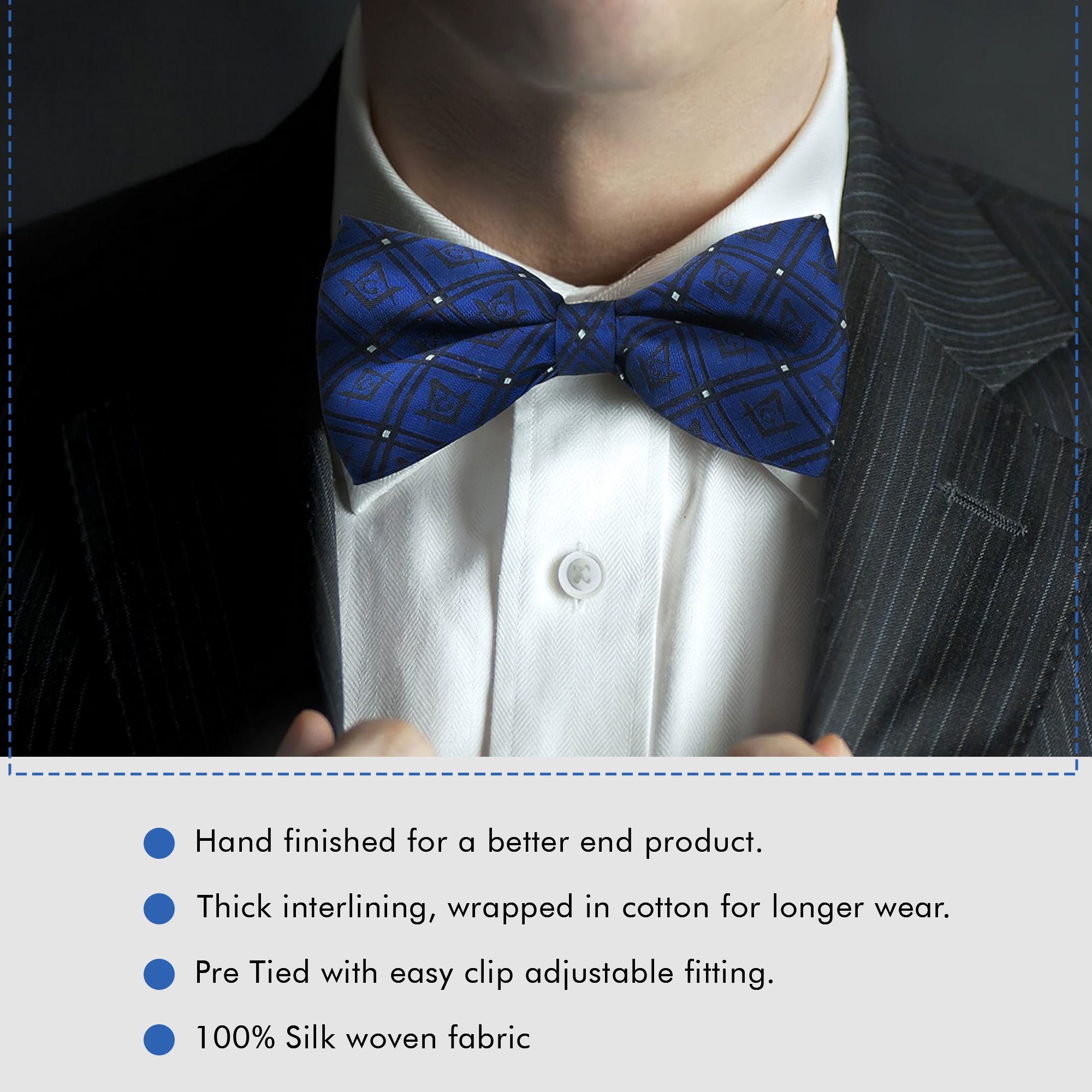 Masonic 100% Silk Woven Bowtie with G