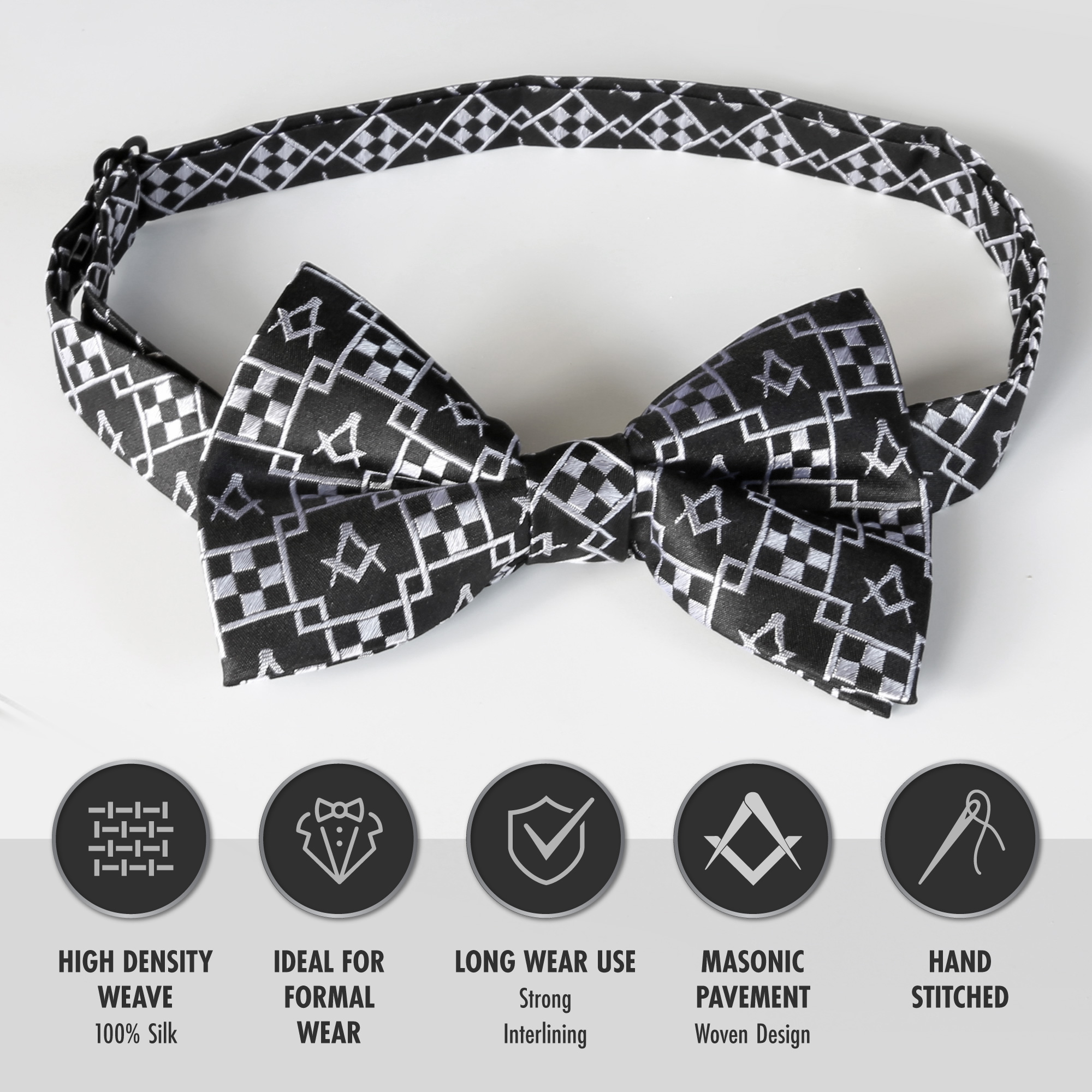 Masonic 100% Silk Woven Pavement Bow Tie